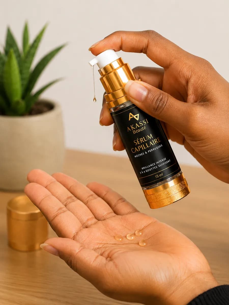 Quelques gouttes de sérum versées dans la paume de la main